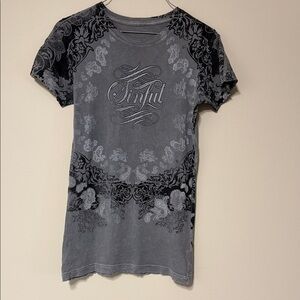 Sinful Women's Charcoal and Black Graphic Tee